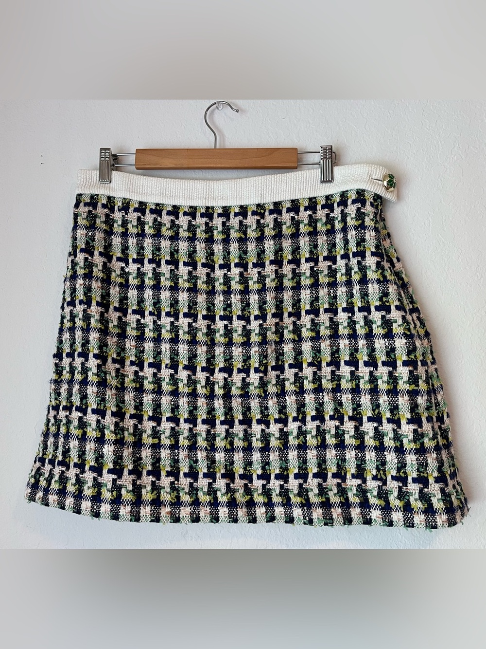NWT Kate Spade Tweed Mini Skirt Metallic Cute Button Size 14